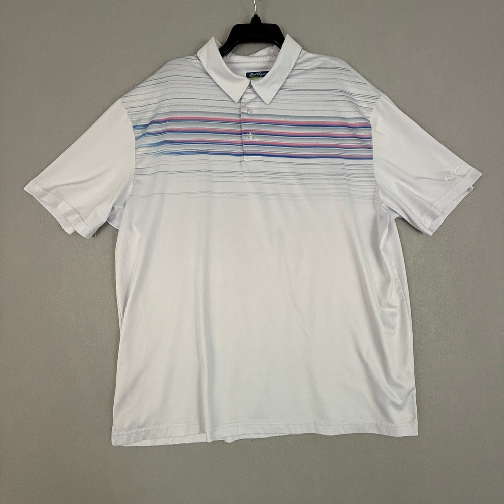 Ben Hogan Performance Golf Polo Shirt Men's 2XL White Stripe Short Sleeve Active